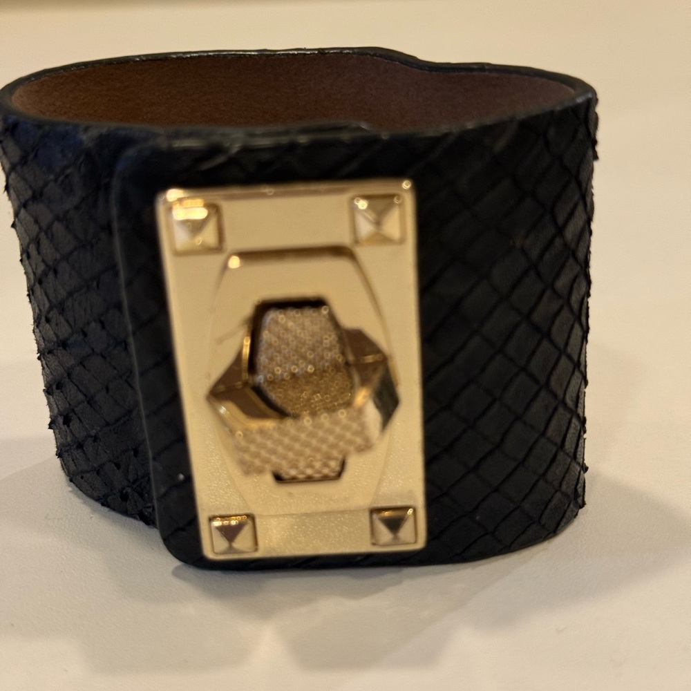 Black and Gold Leather Cuff Bracelet